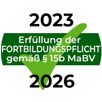 Erfüllung der Fortbildungspflicht gemäß § 15b MaBV 2023–2026 Siegel zur Erfüllung der Fortbildungspflicht gemäß § 15b MaBV für Immobilienmakler von 2023 bis 2026
